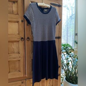Shoshanna Navy and White Knit Midi Dress